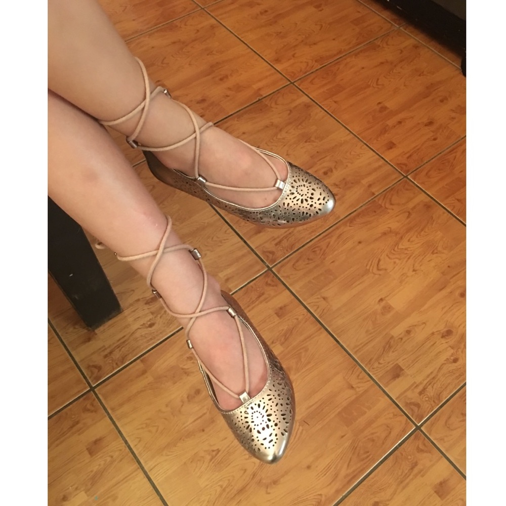 Girls Stevies Rose Gold Lace Up Ballet Flats